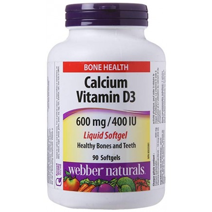 Калций 600 мг с Витамин Д3 400 IU 90 капсули Цена | Webber Naturals