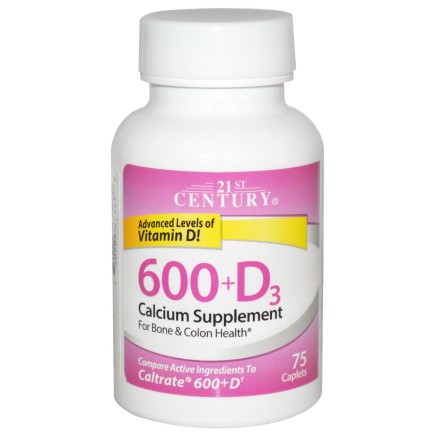 Calcium Supplement 600 + D3 75 Caplets 21st Century Healthcare от виде Calcium 600 mg 75 caplets в категория Минерали. Калций + Д3 600 мг 75 таблетки | 21st Century Healthcare За здравето на вас и вашето семейство За по-здрави кости и зъби Може да помага 